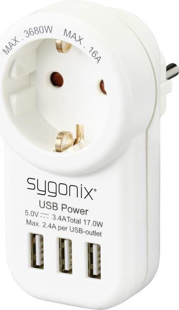 Sygonix SY-4755856 Zwischensteckdose mit USB Weiß (SY-4755856)