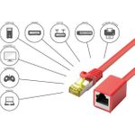 RJ45 Patchkabelverlängerung mitCat.7 Rohkabel und Rastnasenschutz (RNS®), S/FTP, PiMF, halogenfrei, 600MHz, OFC, rot, 0,5m, Good Connections® (8070VR-005R)