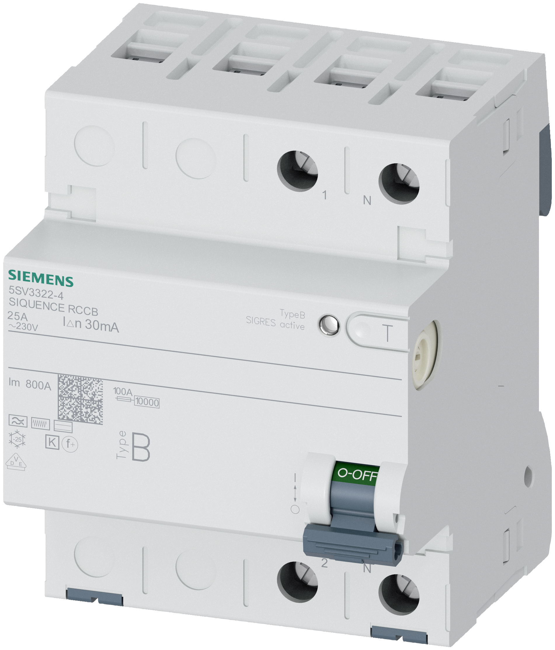 Siemens FI-Schutzschalter Typ B 25A 30mA 1+N-polig 230V 4TE kurzzeitverzögert