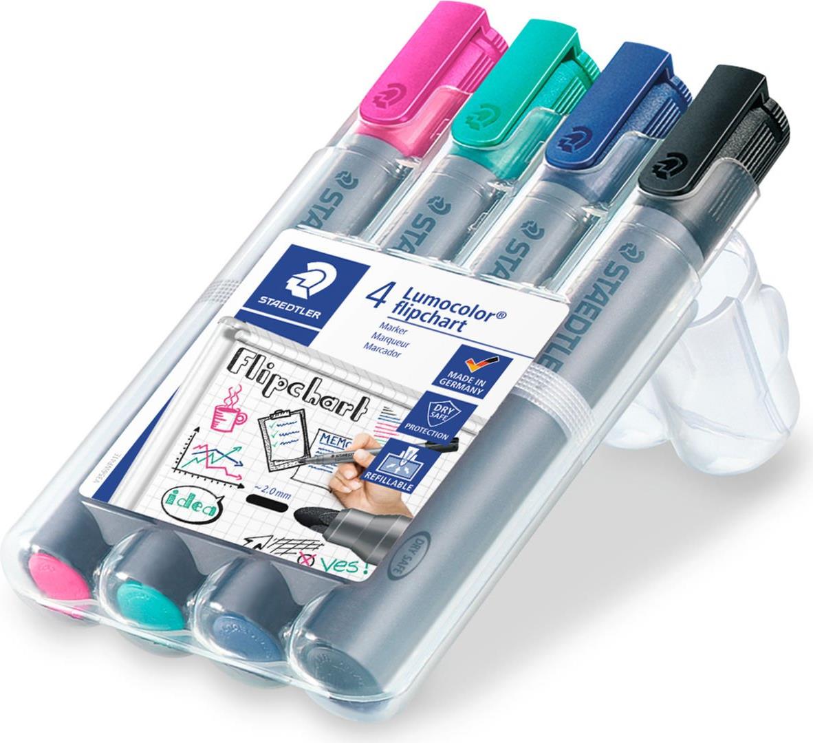 STAEDTLER Lumocolor 356 Flipchartmarker 2 mm Rundspitze 4er Set Schwarz Blau Rosa Türkis