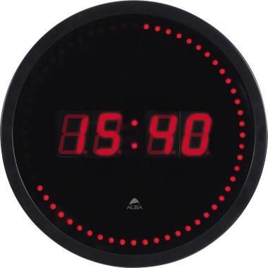 ALBA Wanduhr HORLED, Quarzuhr, aus Kunststoff, schwarz mit digitaler Zeitanzeige in rot, Displayanzeige in Stunden - 1 Stück (HORLED)