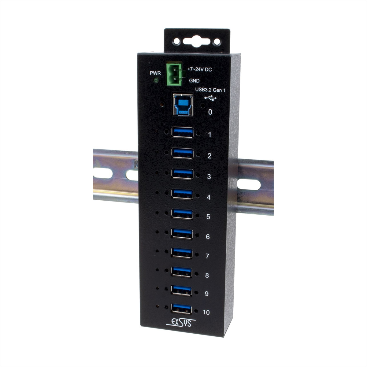 Exsys EX-1580SHMVS USB 3.2 Gen1 Hub 10-Port Managed mit DIN-Rail-Kit