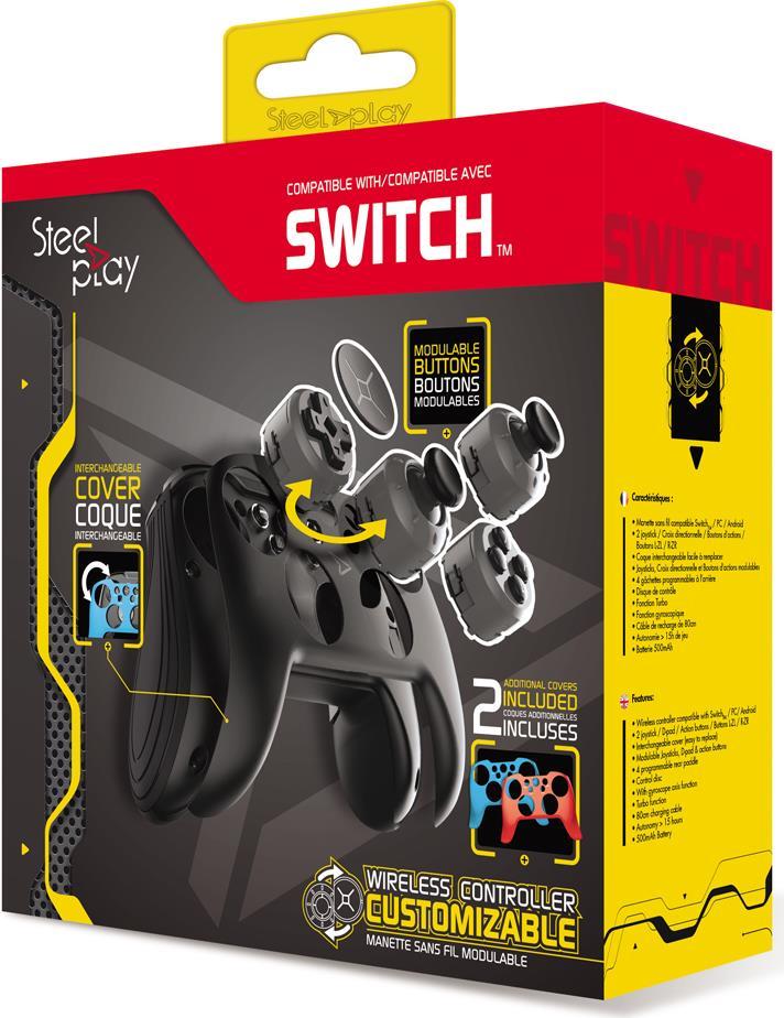Steelplay Wireless Controller für Nintendo Switch, kabellos, Schwarz/Blau/Rot