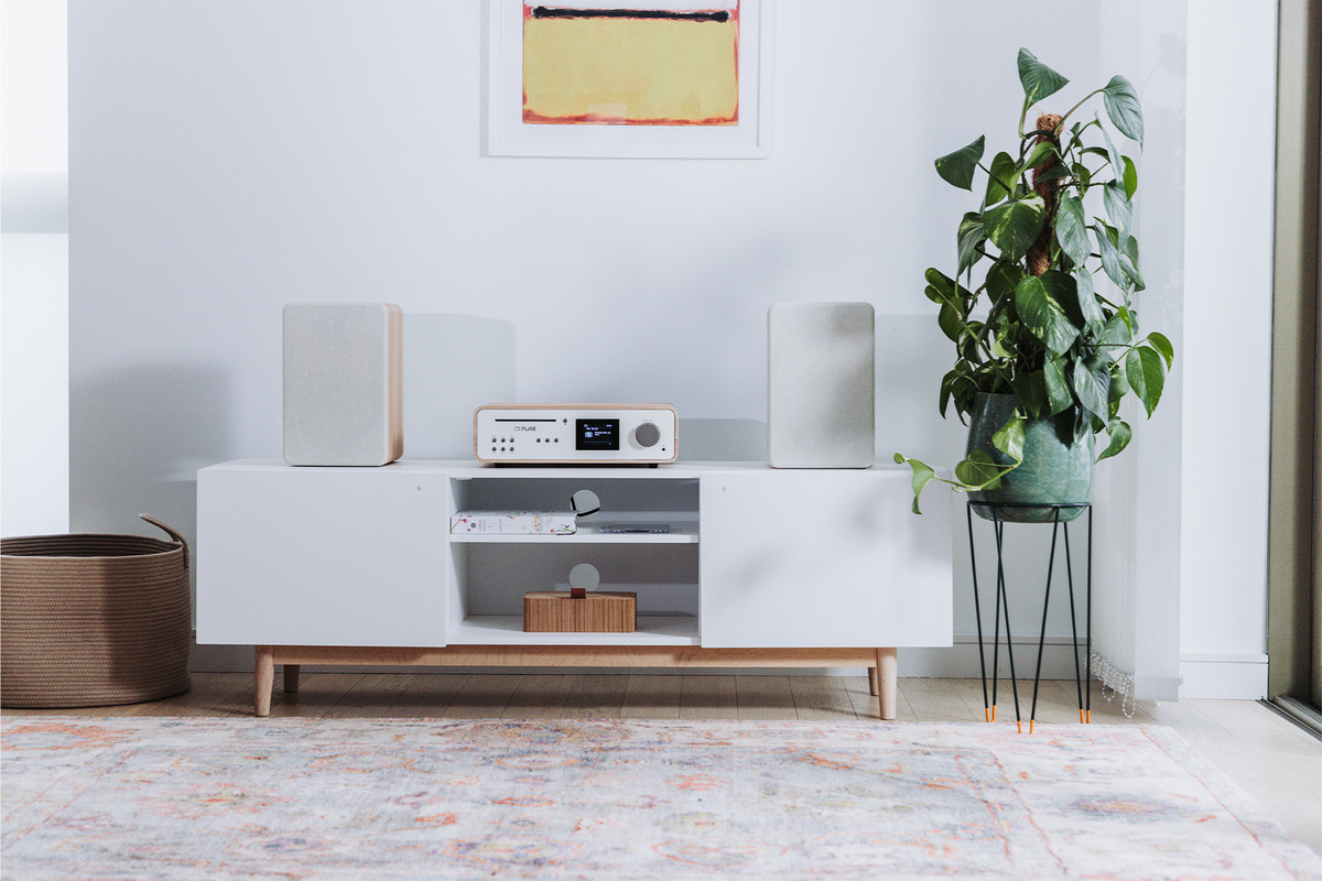 Pure Classic Stereo Audiosystem 100 W DAB+ FM CD Bluetooth WLAN Spotify Cotton White, Oak