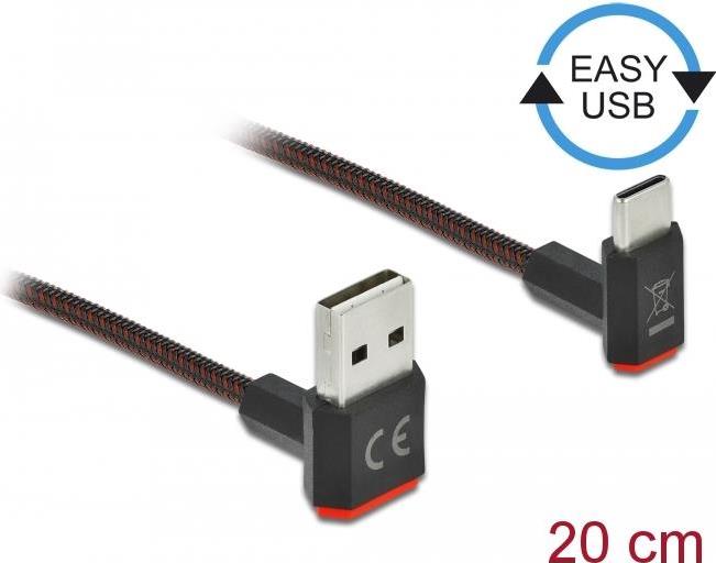 Delock EASY-USB 2.0 Kabel Typ-A Stecker zu USB Type-C™ Stecker gewinkelt oben / unten 0,2 m schwarz (85274)