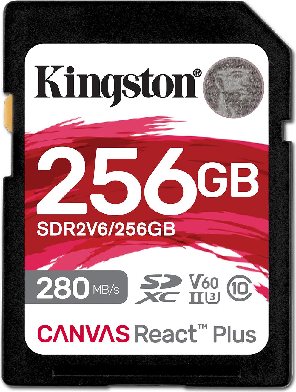 Kingston Technology 256GB Canvas React Plus SDXC UHS-II 280R/150W U3 V60 for Full HD/4K (SDR2V6/256GB)