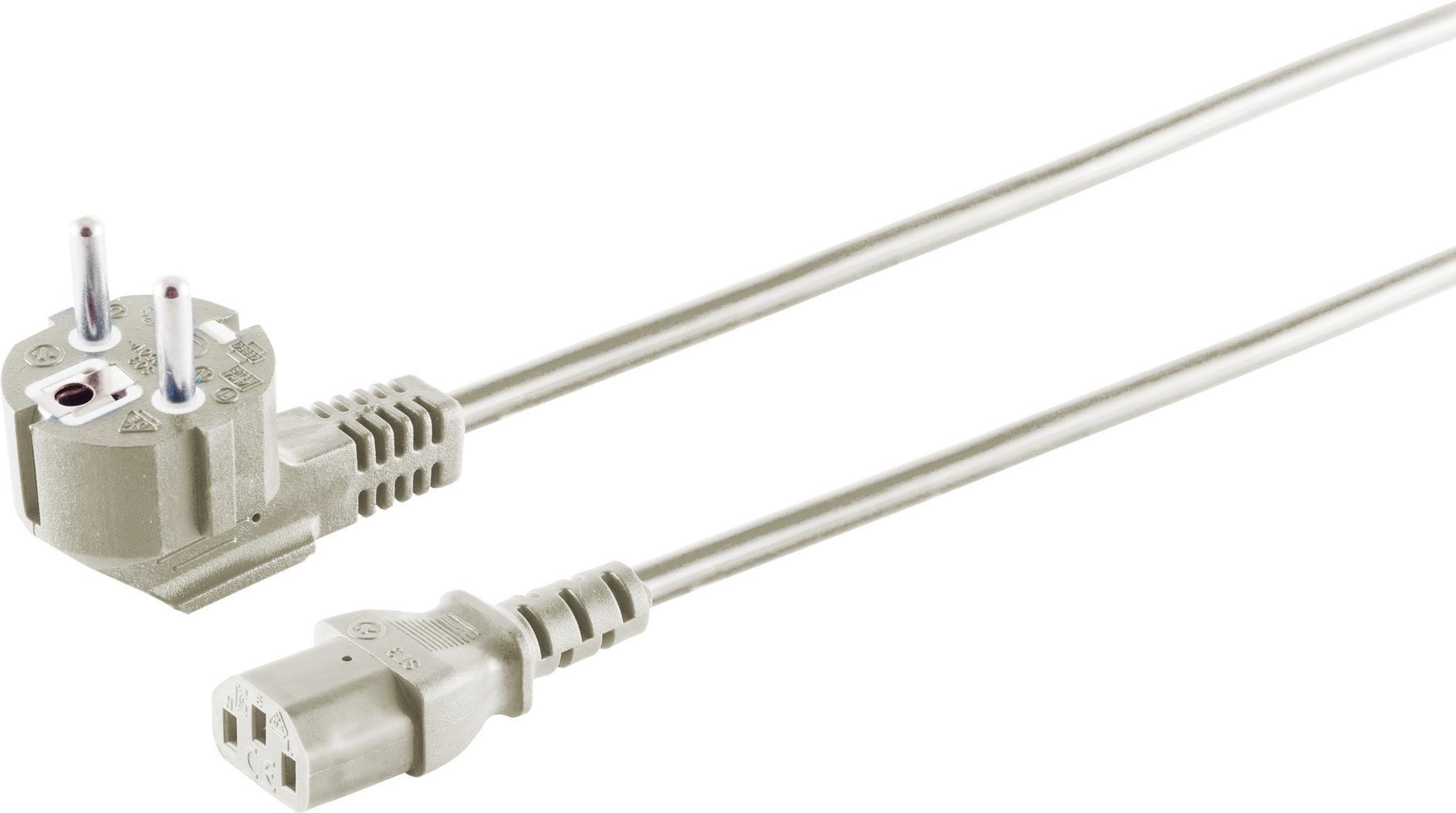 S/CONN maximum connectivity Netzanschlusskabel, Schutzkontaktstecker 90° auf Kaltgerätebuchse, 230 V für Kaltgeräte, CEE7/7-C13, VDE, grau, 5,0m (60006-5GR)