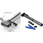 FISCHER Mini-Fahrrad-Luftpumpe ALU, inkl. Flickbox passend für alle gängigen Ventile: Dunlop, Auto und - 1 Stück (50073)