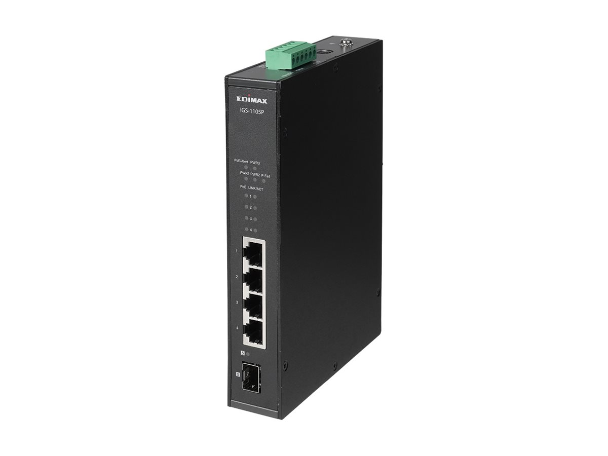 Edimax IGS-1105P Industrieller 5-Port Gigabit PoE+ Switch mit SFP DIN-Schiene Schwarz