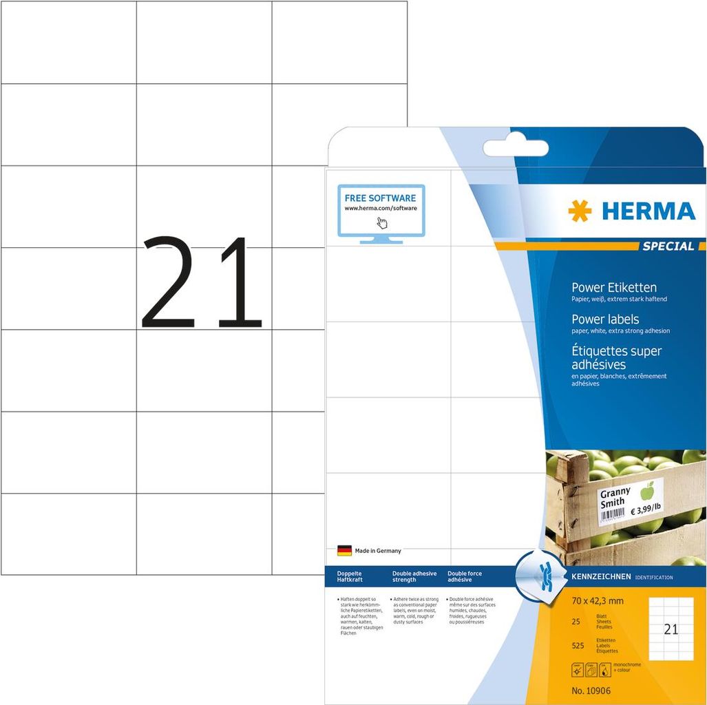 HERMA Etiketten A4 weiß 70x42,3   mm extrem haftend  525 St.