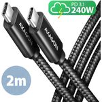 AXAGON BUCM2-CM20AB Ladekabel USB-C zu USB-C 2.0, 2 m, PD 240 W 5 A, ALU - Schwarz (BUCM2-CM20AB)