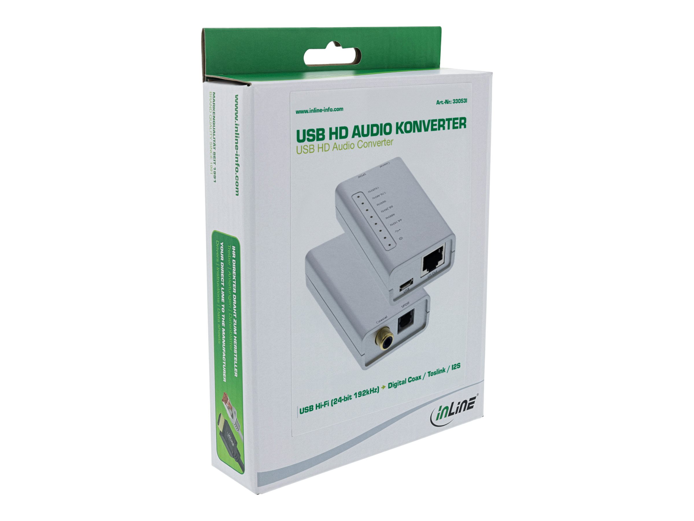 InLine USB HD Audio Adapter - Externe Soundkarte 24-Bit 192 kHz Stereo USB 2.0 CM6631A Weiß