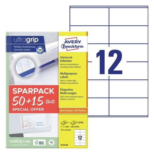 Avery Zweckform 6175-65 Universal-Etiketten 105 x 48 mm Weiß