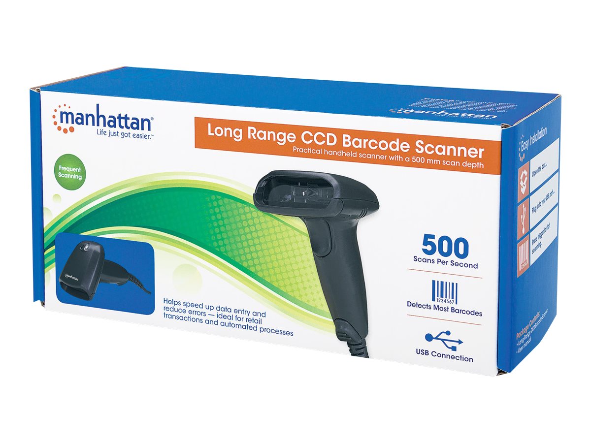 Manhattan Long Range CCD Barcode-Scanner 500 Scans/Sek. USB Schwarz