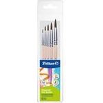 Pelikan Pinsel Starter-Set Haarpinsel, 5-teilig Pinsel mit Holzstiel, im Klarsichtetui, sortiert - 1 Stück (300008264)