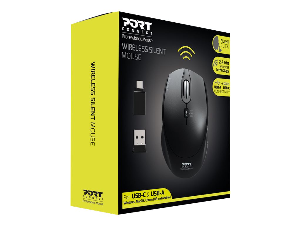 PORT Connect SILENT Kabellose Maus 2.4 GHz USB-A/USB-C Schwarz