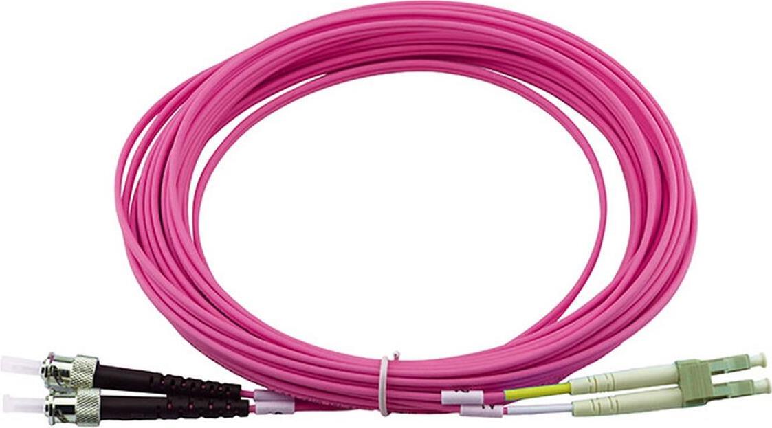 BlueOptics© Duplex LWL Patchkabel, LC-UPC/ST-PC beige, 10 Meter, Multimode G50/125µm, OM4, Eingangsdämpfung: unter 0.2dB, Markenfaser, LSZH magenta / violett, 2.0mm Tube, Keramik Ferrule, inkl. Messprotokoll (SFP3133FU10MK)