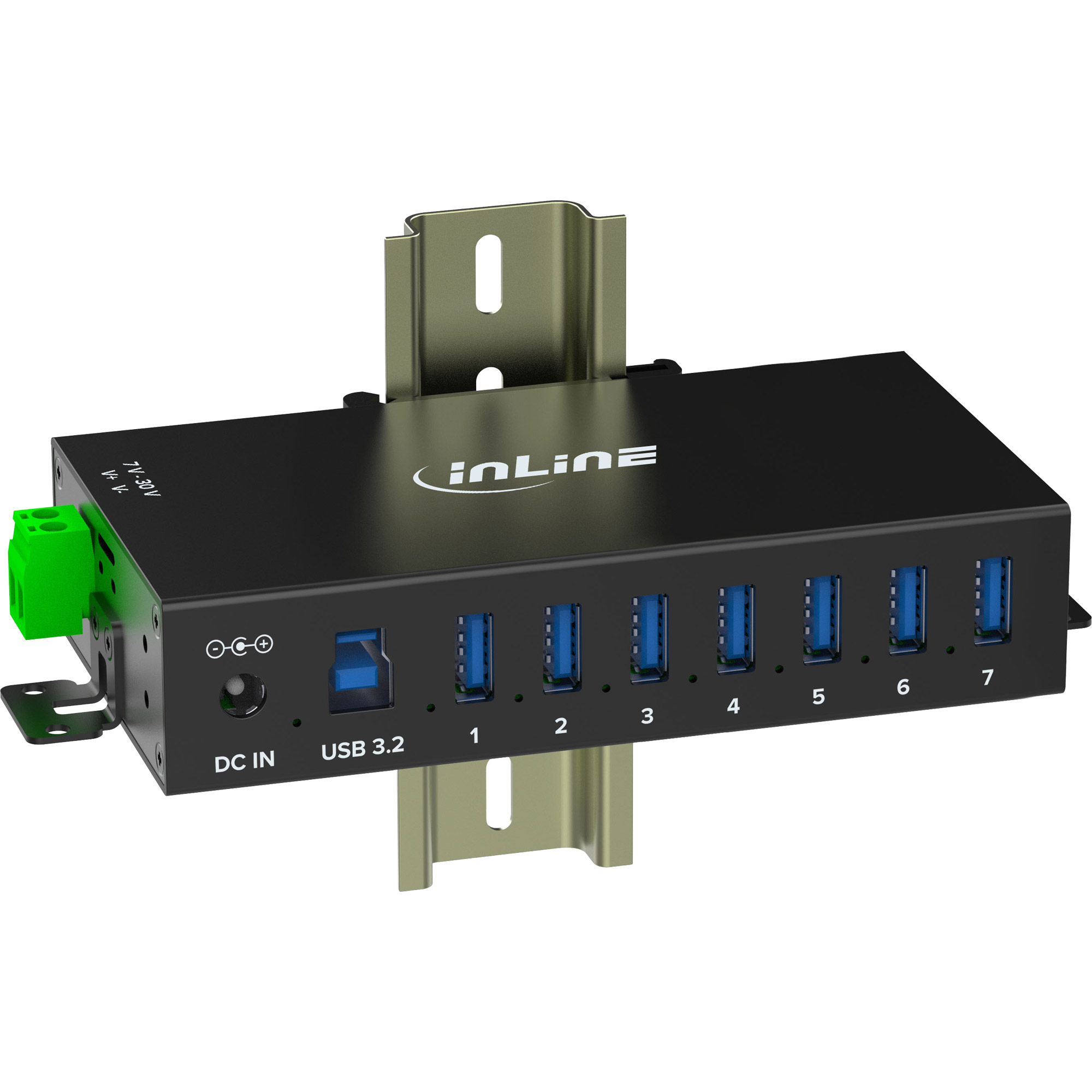 InLine 353956B USB 3.2 Gen.1 Industrie-Hub 7-Port mit Netzteil Aluminiumgehäuse Schwarz