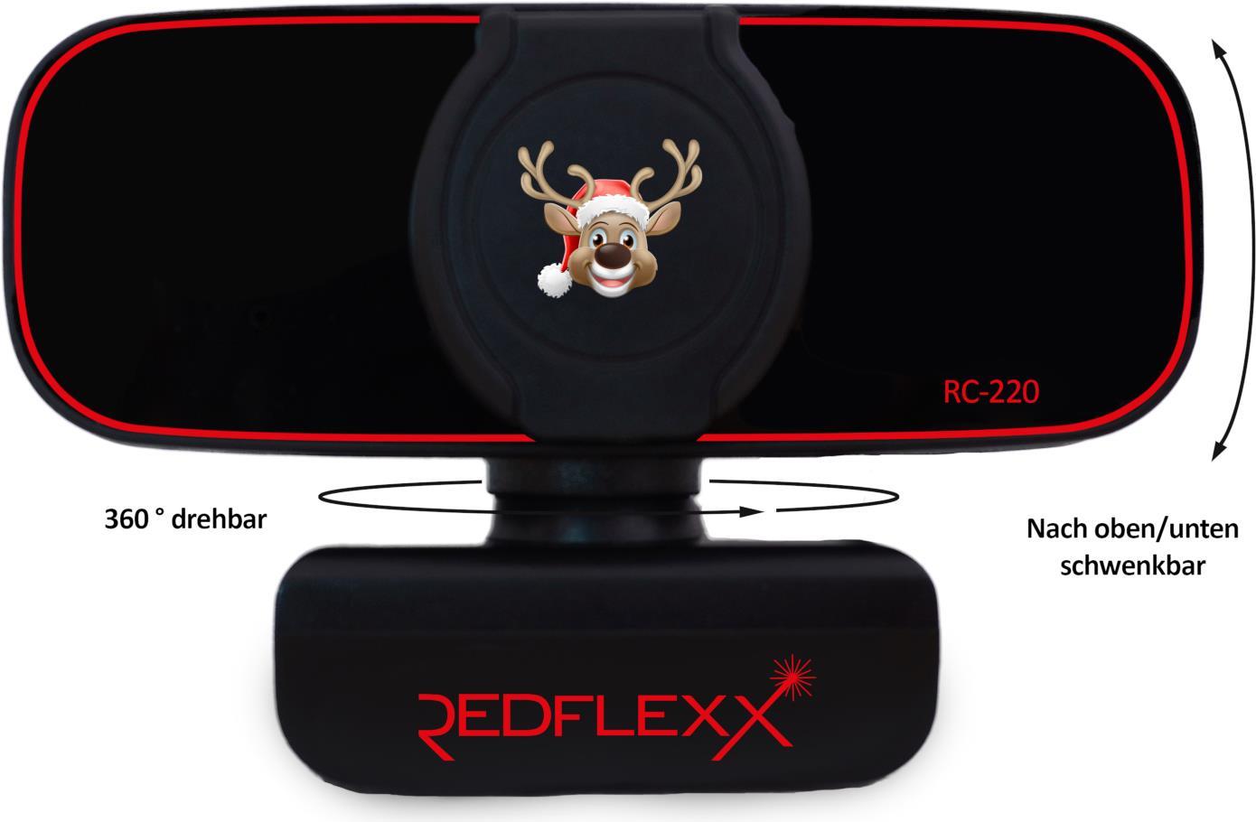Redflexx REDCAM RC-220 - Christmas Edition, Full HD-Webcam mit integrierten Mikrofon und austauschbarer Blende (RC22-001219)