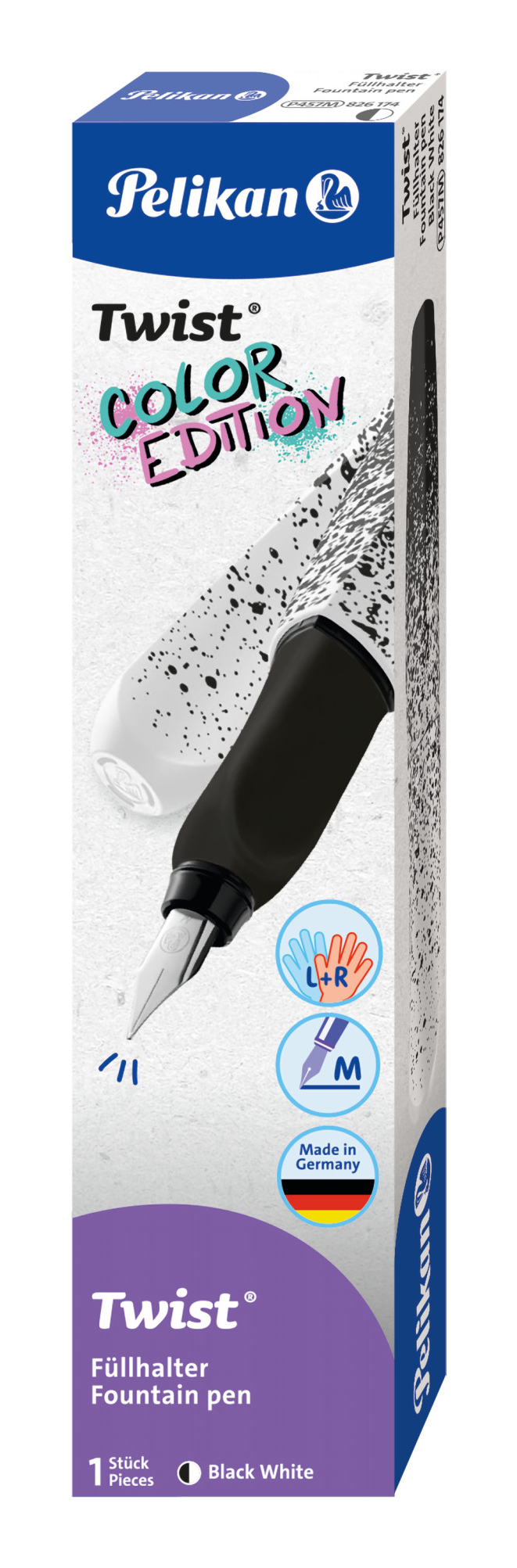 Pelikan Twist M Füllfederhalter Mittel Schwarz/Weiß