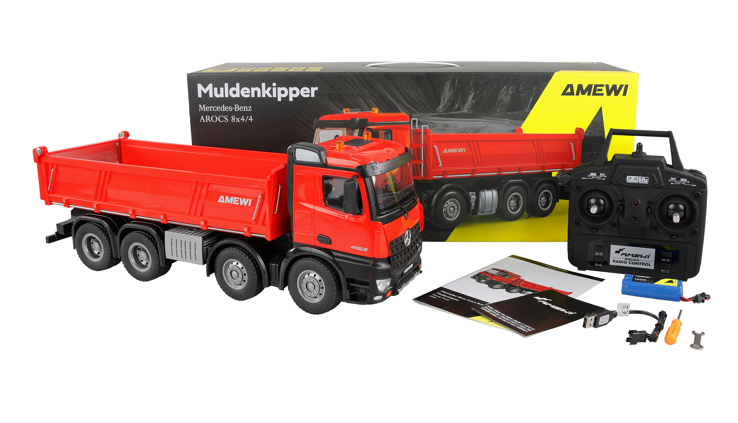 Amewi Arocs Muldenkipper 8x4/4 4WD 1:18 RTR Rot