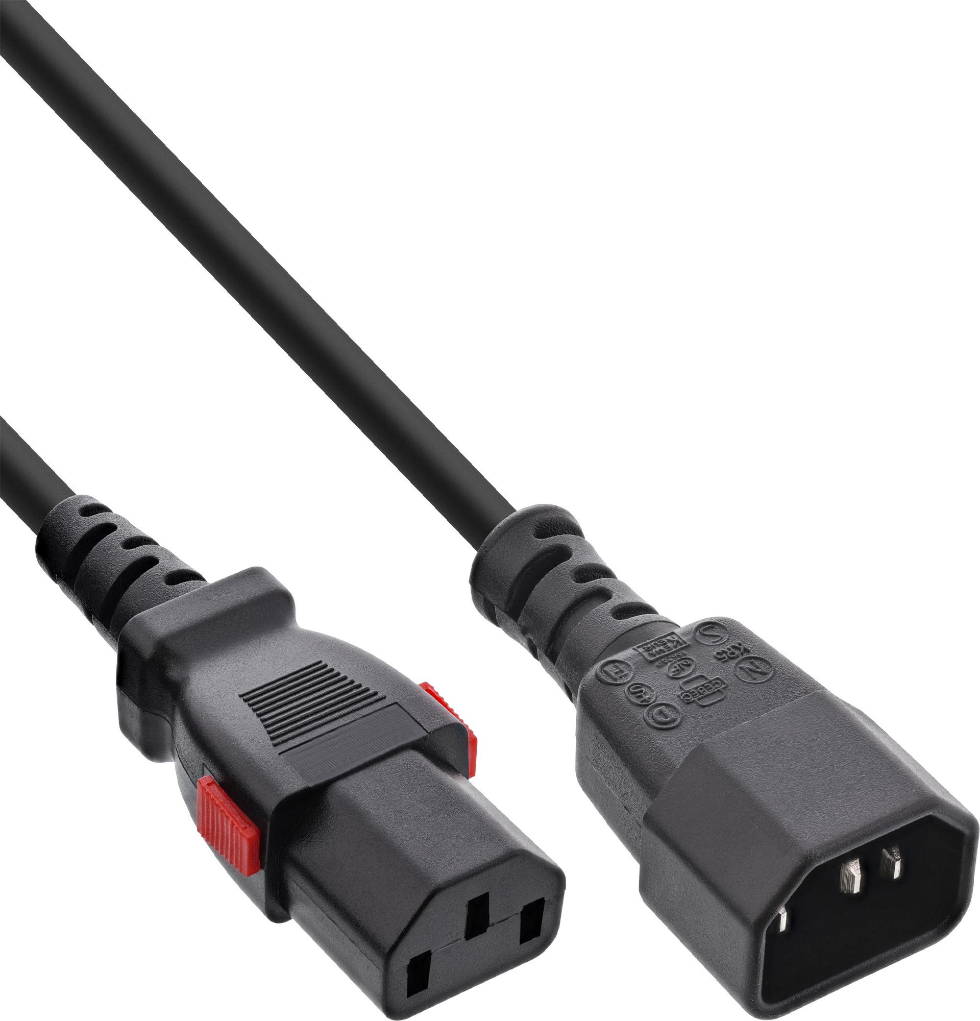 InLine Kaltgeräteverlängerung C13 verriegelbar auf C14 schwarz (16935L)