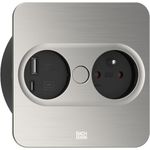 Bachmann TWIST 2 Metallische Abdeckscheibe eckig, Edelstahl-Optik, 1xUTE Frankreich Steckdose schwarz mit erhöhtem Berührungsschutz, 1xUSB A/C 22W Charger, Zuleitung 2,0m H05VV-F3G1,5mm² schwarz mit Aderendhülsen und beigelegtem Schutzkontakt-Montagestecker, verpa (946.007)