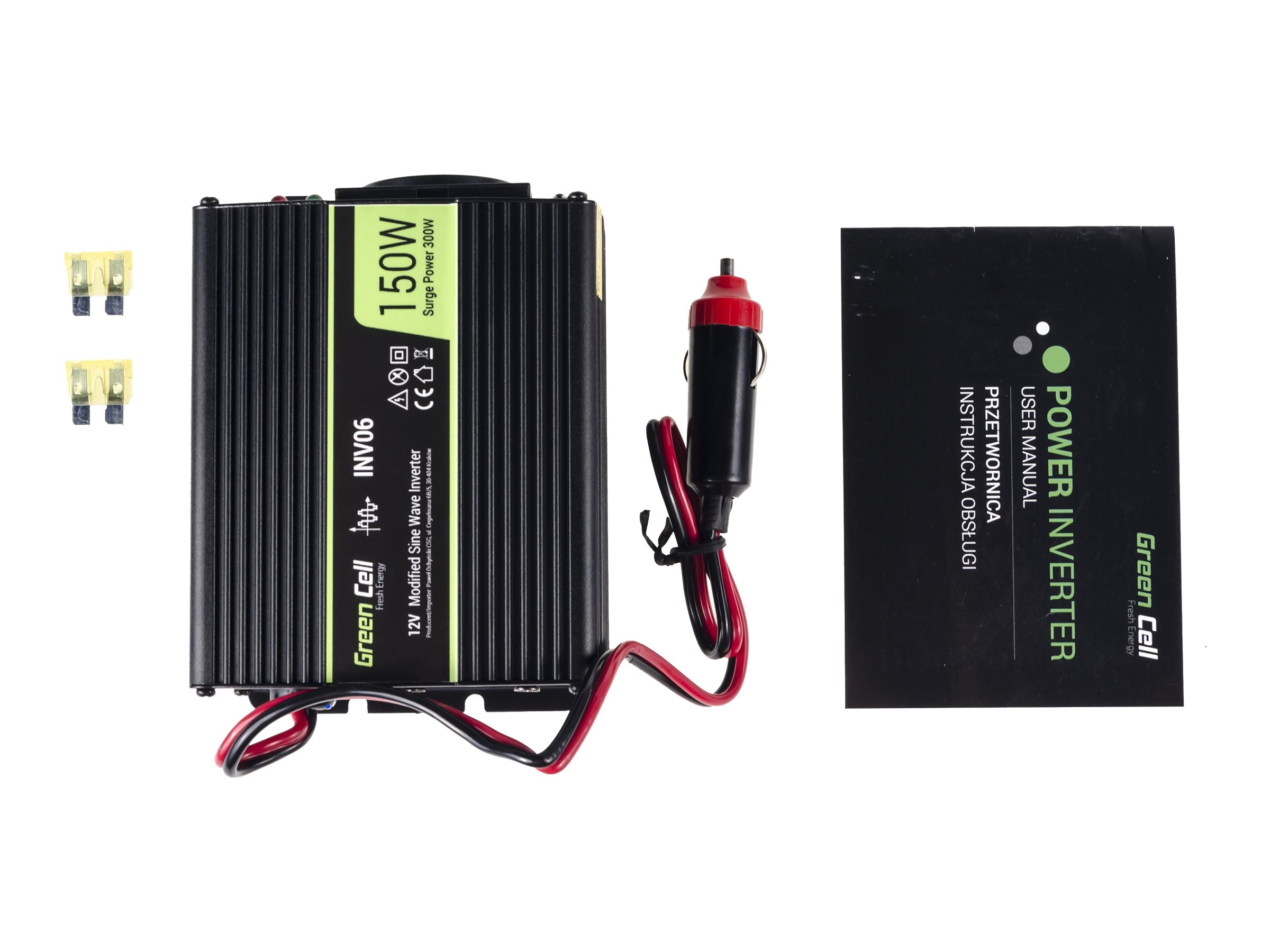 Green Cell INV06 Auto-Wechselrichter 12 V auf 230 V 150 W Schwarz