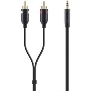 Belkin Cinch / Klinke Audio Anschlusskabel [2x Cinch-Stecker - 1x Klinkenstecker 3.5 mm] 2 m Schwarz vergoldete Steckkontakte B (F3Y116bt2M)