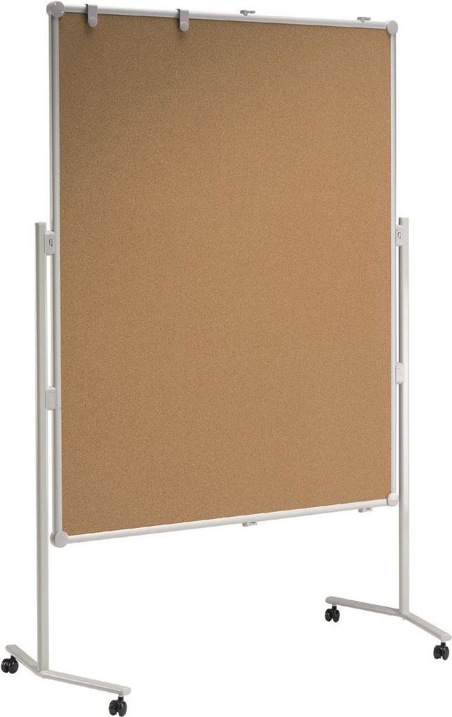 HEBEL Moderationstafel 63805-82 Kork 1.200 x 1.500 mm mit Rollensatz, Ablegeschale und Flipchart-Blockhalter Grau
