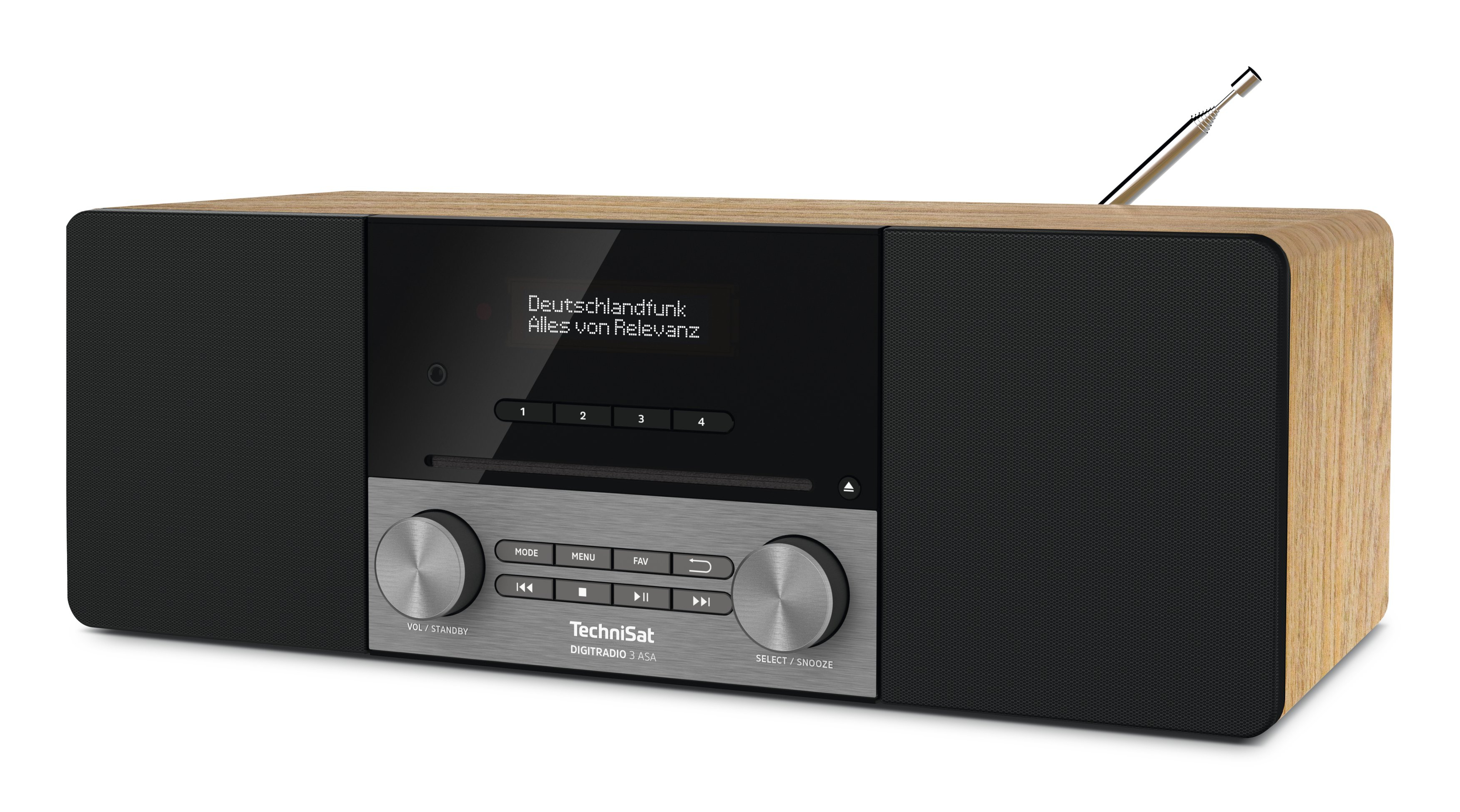 TechniSat DIGITRADIO 3 ASA Tragbares Radio DAB+ UKW 20 W Bluetooth CD-Player Blackberry, Eiche