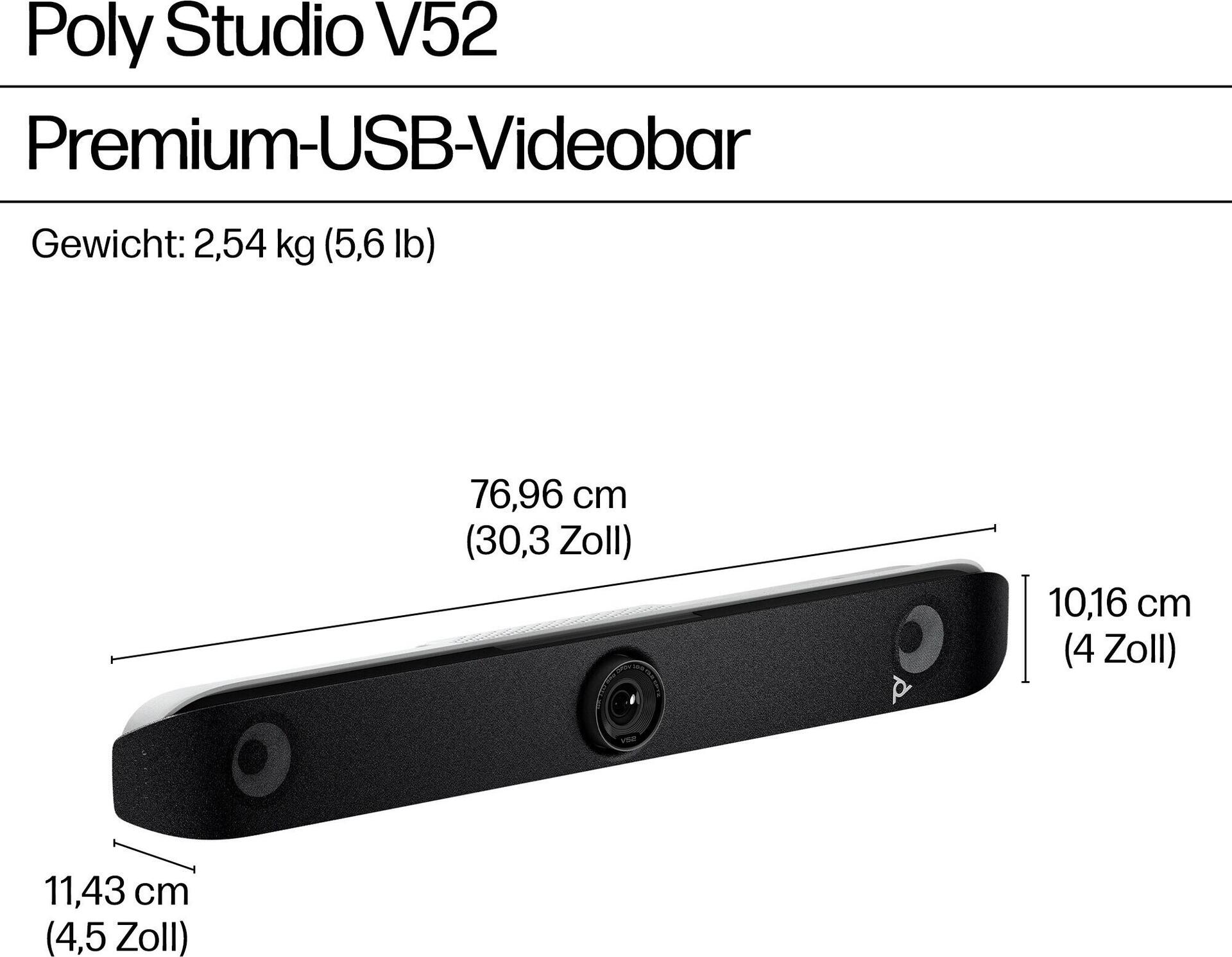 HP Poly Studio V52 USB-Videobar 4K UltraHD 20 MP Weiß
