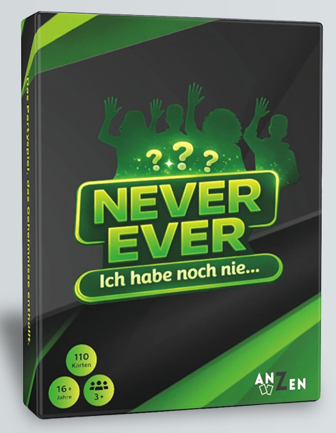 Anzen NEVER EVER Ich hab noch nie Partyspiel 110 Karten 16 Jahre 3 Spieler Schwarz, Grün