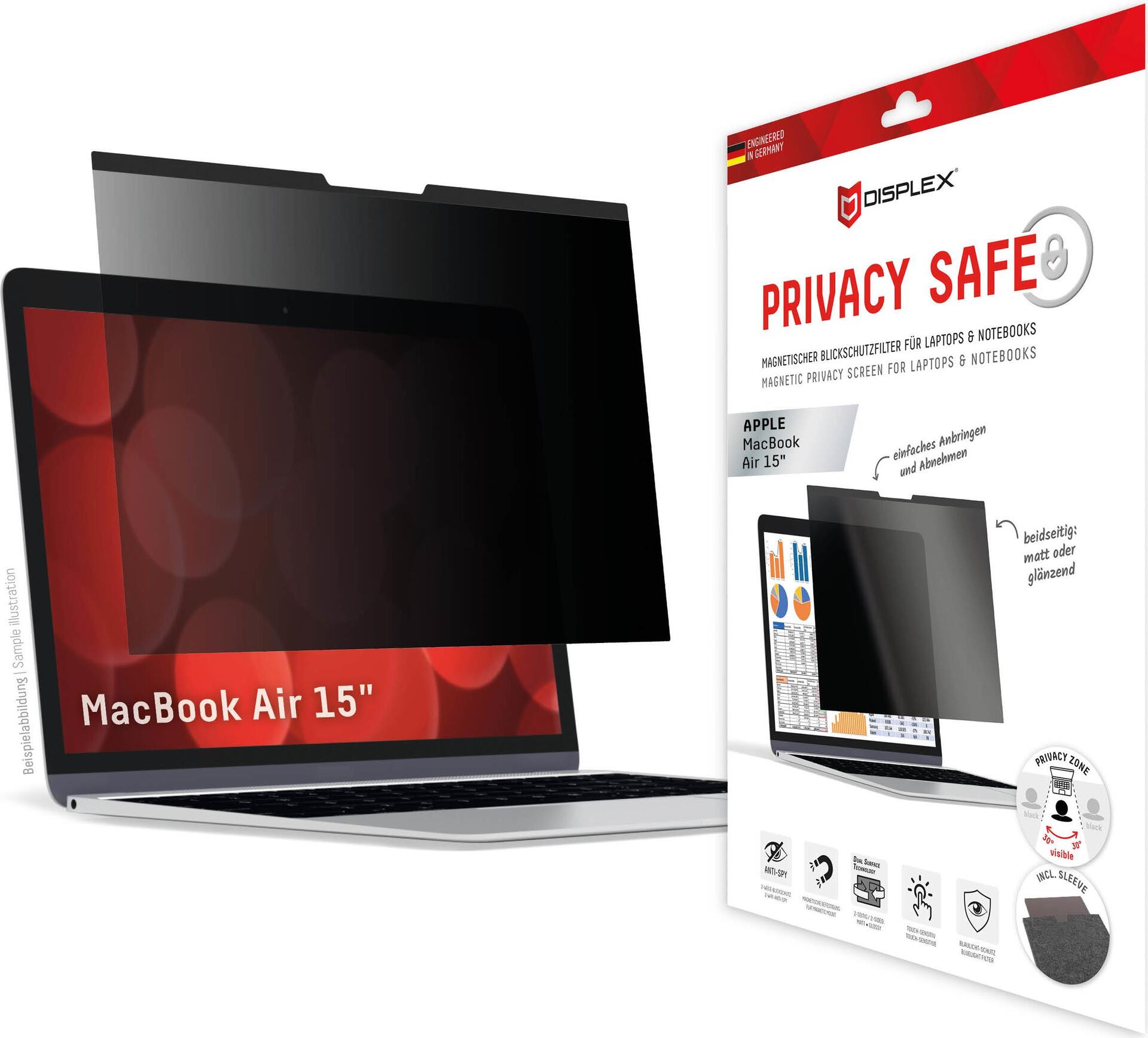 Displex PRIVACY SAFE Magnetischer 2-Wege Blickschutzfilter für MacBook Air 15‘‘ (01867)