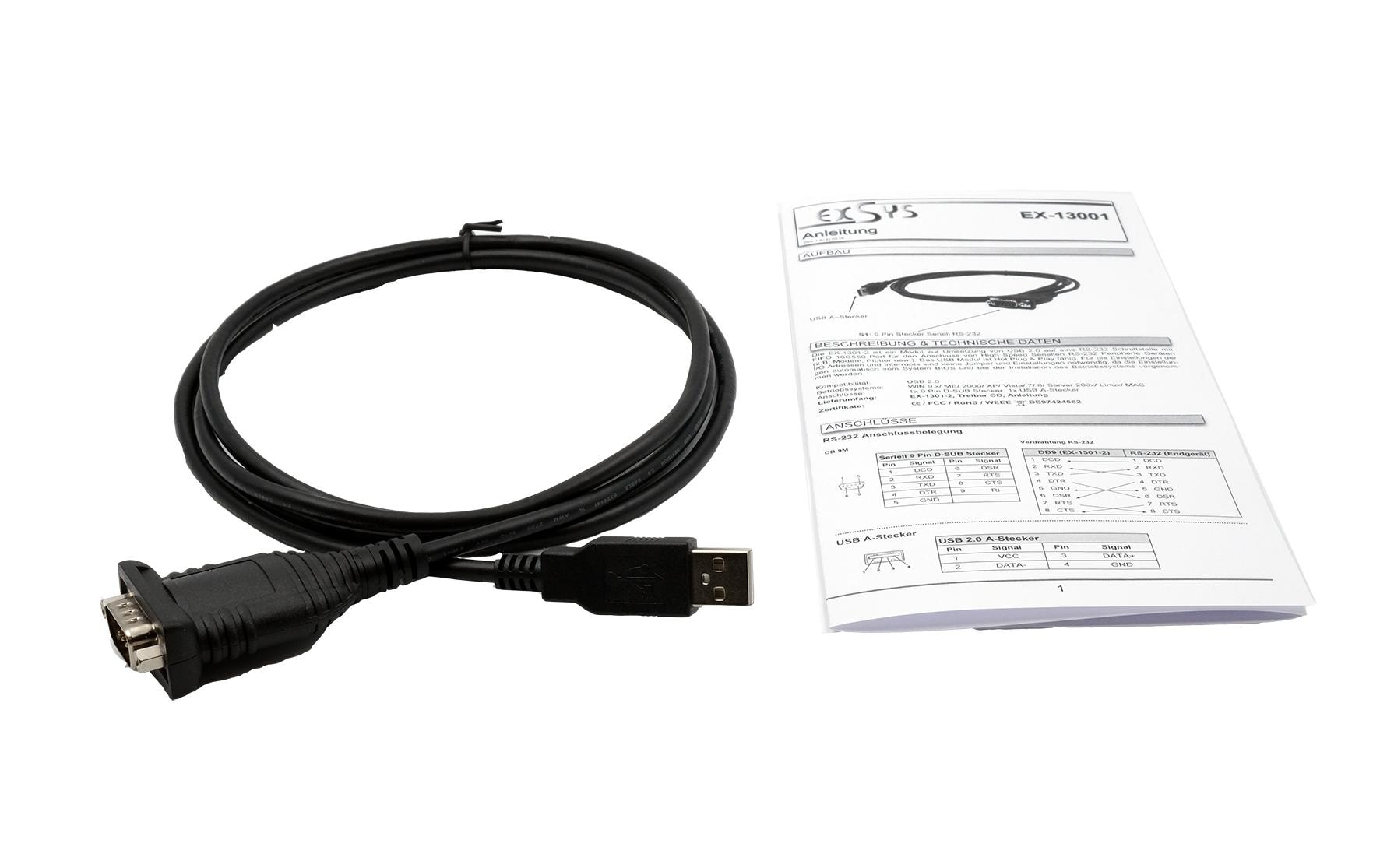 Exsys EX-13001 USB zu RS-232 Adapterkabel 1,8 m Schwarz