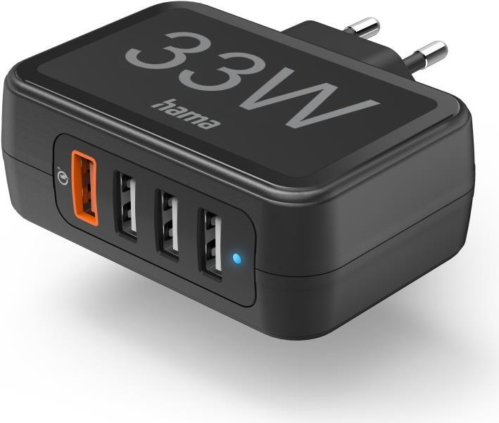 Hama Ladestation, 33 Watt, 4-fach (1xQC3.0, 3xUSB-A), Schwarz (00201629)