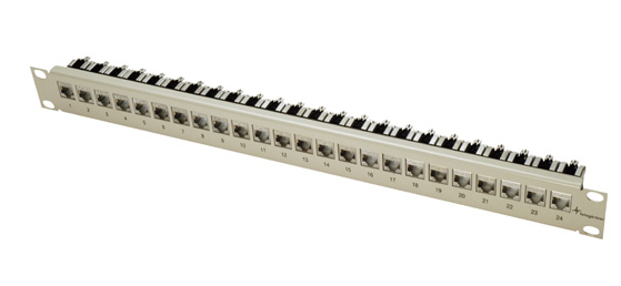 Telegärtner 19" Patchpanel 1 HE 24x AMJ-Modul Kat. 6A ISO/IEC Grau
