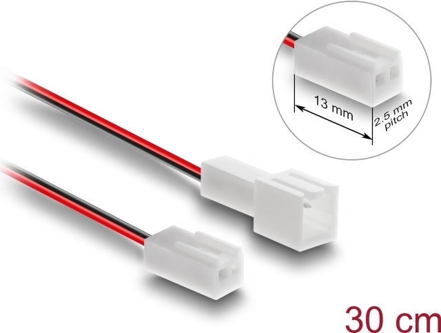 Delock Lüfter Verlängerungskabel Stecker zu Buchse 2 Pin Steckerlänge 13 mm 30 (90869)
