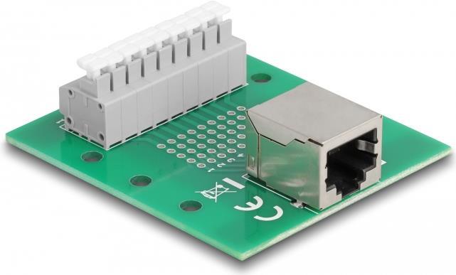 Delock RJ45 Buchse zu Terminalblock mit Drucktaster für Hutschiene (66992)