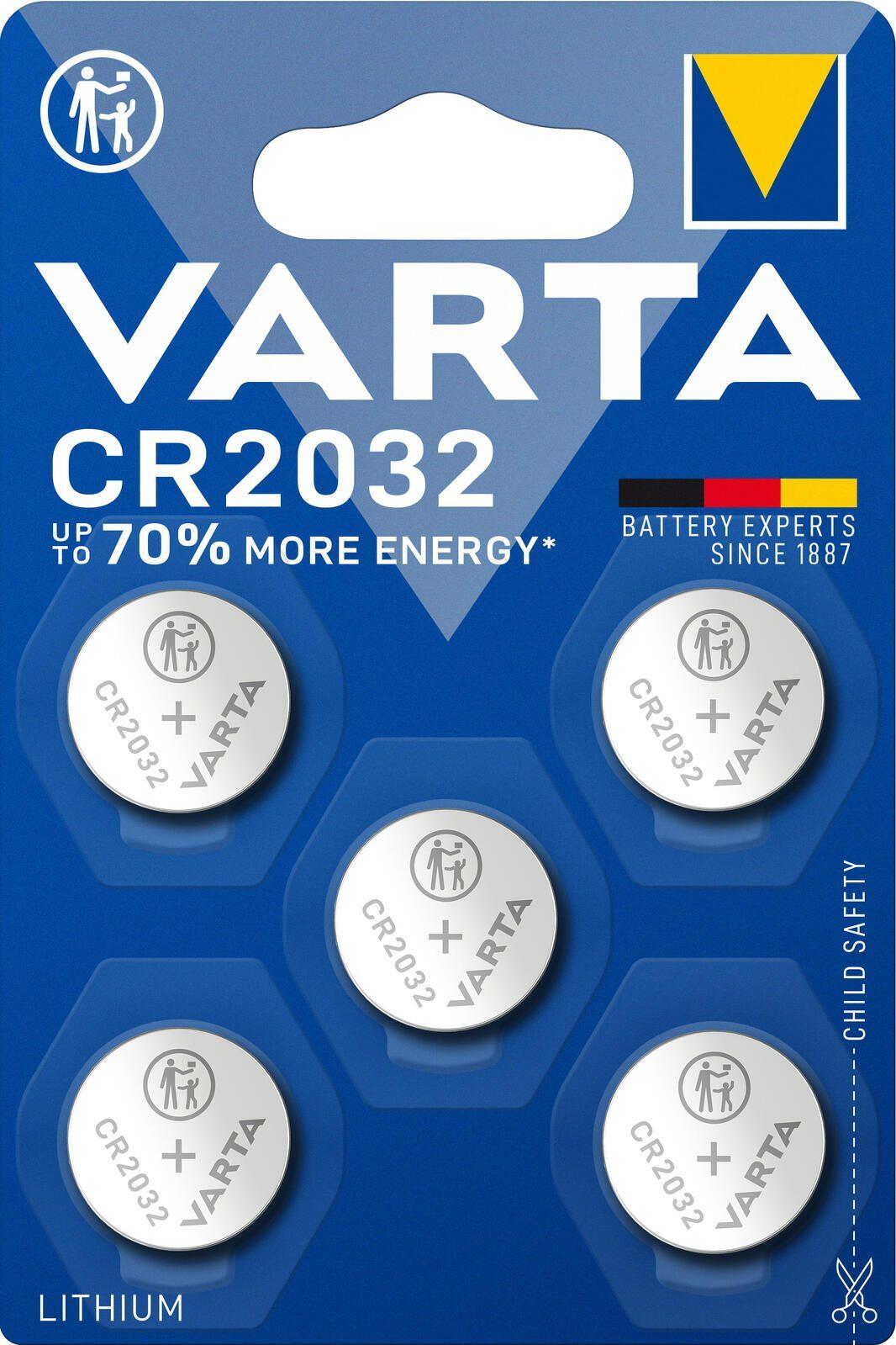 Varta Electronics CR2032 Lithium Knopfzelle 3 V 230 mAh 5er-Pack Silber