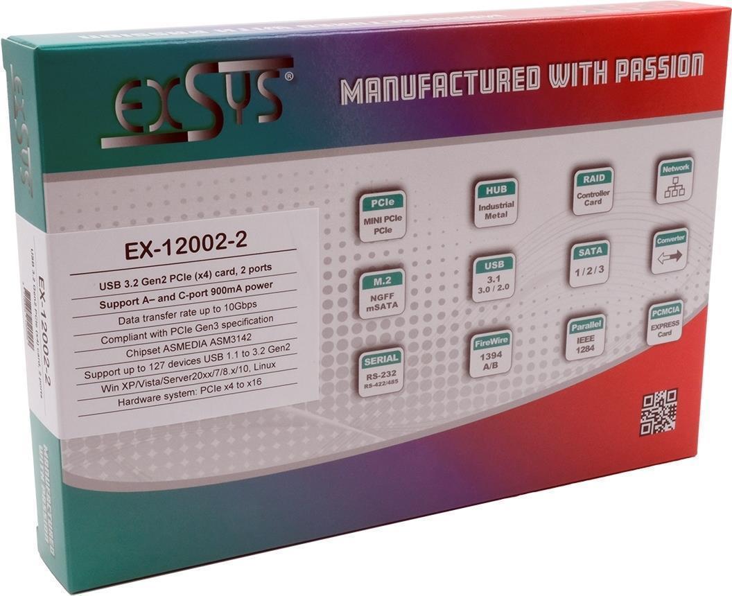 Exsys EX-12002-2 PCIe Schnittstellenkarte, USB 3.2 Gen 2, 10 Gbit/s, 2 Ports