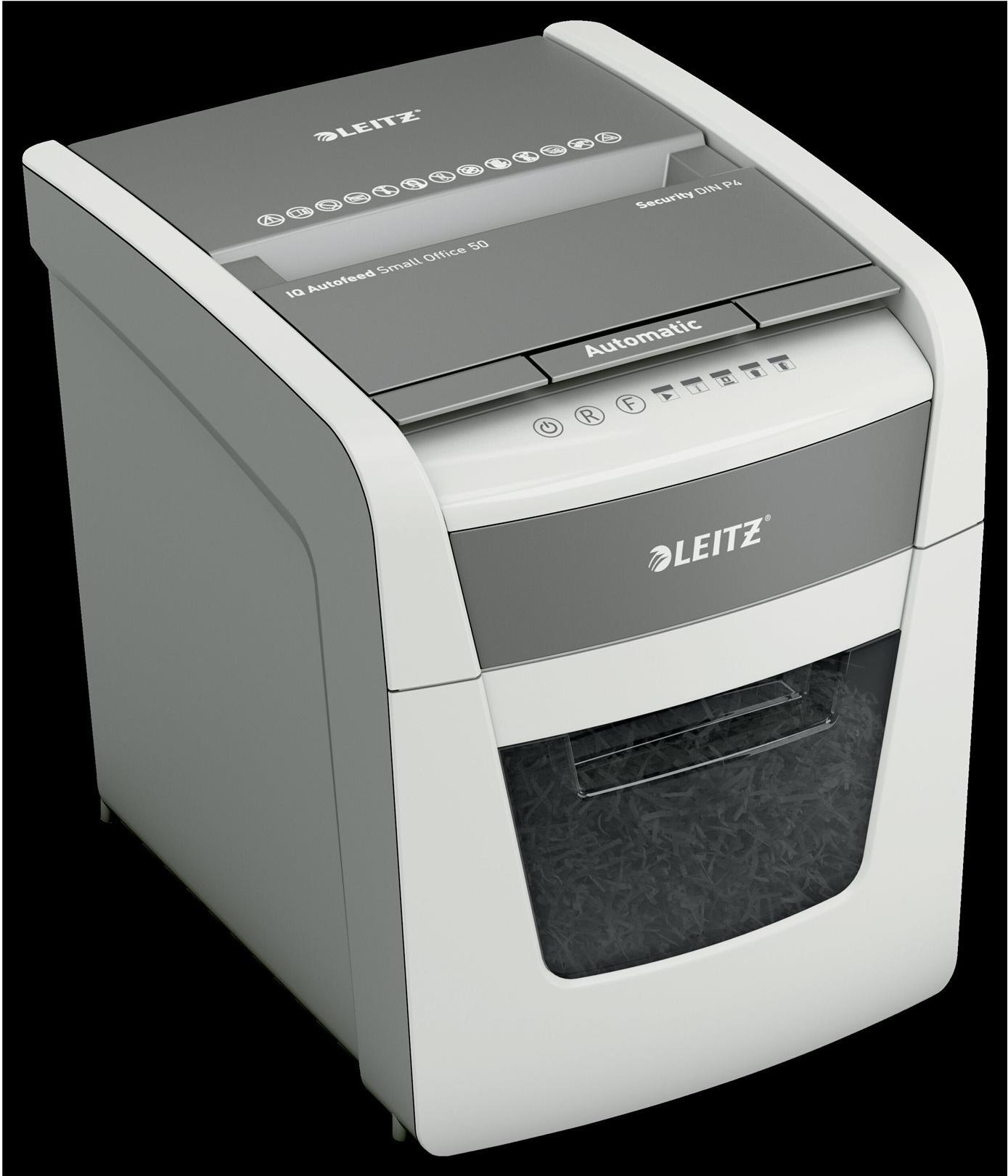 Leitz IQ Autofeed Small Office 50 Aktenvernichter Partikelschnitt 4 x 28 mm P-4 Weiß
