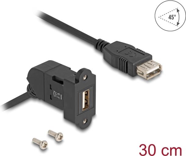 Delock USB 2.0 Typ-A Einbaubuchse 45° gewinkelt zu Buchse mit 30 cm Kabel (67152)