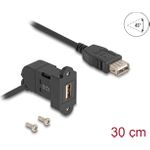 Delock USB 2.0 Typ-A Einbaubuchse 45° gewinkelt zu Buchse mit 30 cm Kabel (67152)
