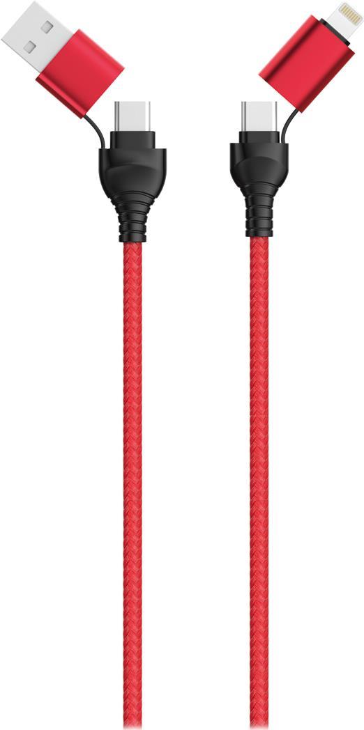 2GO 797370 USB-Kabel 4-in-1 1,2 m USB A/USB C auf USB C/Lightning Schwarz - Rot