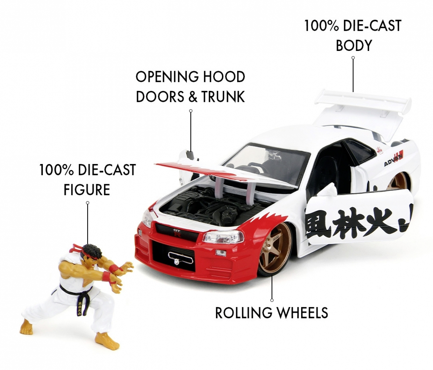 Jada Toys Street Fighter Ryu 1:24 Nissan Skyline GTR Rot, Weiß