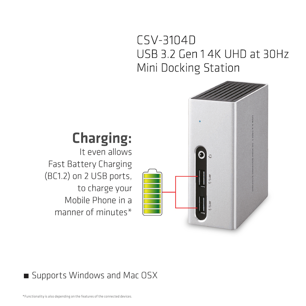 Club 3D SenseVision USB 3.0 4K Mini Docking Station Schwarz, Silber