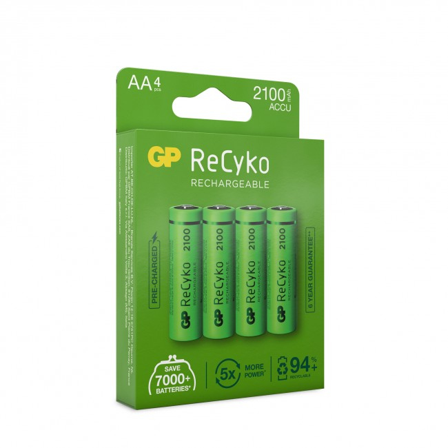 GP Batteries ReCyko+ AA NiMH Akku 2100 mAh 4 Stück Grün