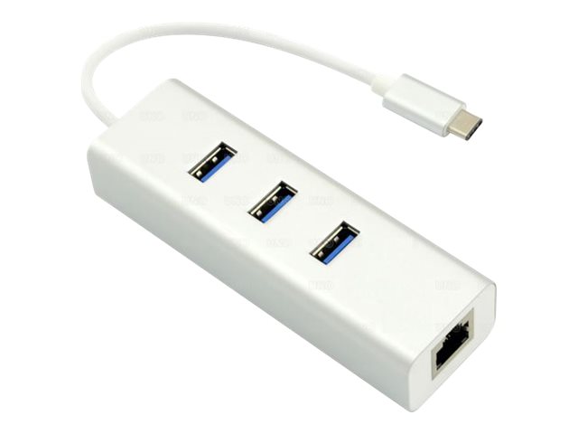 Helos 288390 USB-Hub USB Typ-C auf 3x USB 3.0 RJ45 Gigabit Ethernet Silber