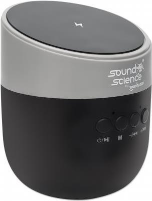 MANHATTAN Sound Science Bluetooth®-Lautsprecher mit Induktionsladepad Kabelloses Ladepad auf der Oberseite mit Leistung bis zu 5 W (5 V/1 A), Bluetooth 5.0, integrierte Bedienelemente, MicroSD-Kartenslot, schwarz/anthrazit (165051)